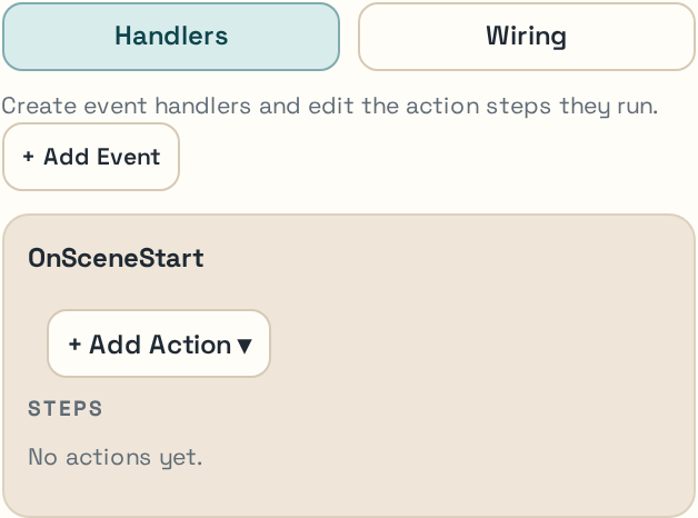 Actions and events panel