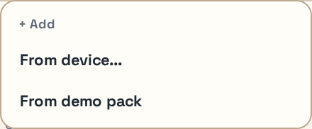 Assets dock add menu with the demo pack import option