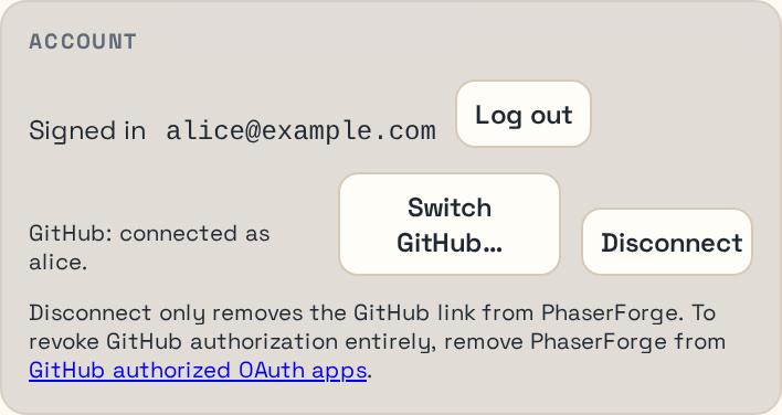Cloud account signed-in and GitHub-linked state