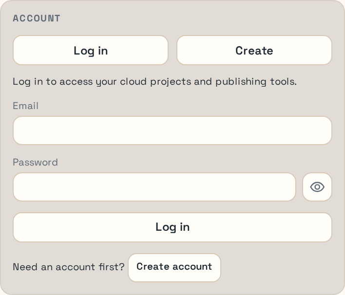 Cloud account log in form