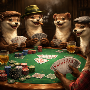 Weasels playing poker cards
